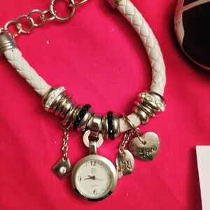New York & Company White and Silver Charm Bracelet Watch